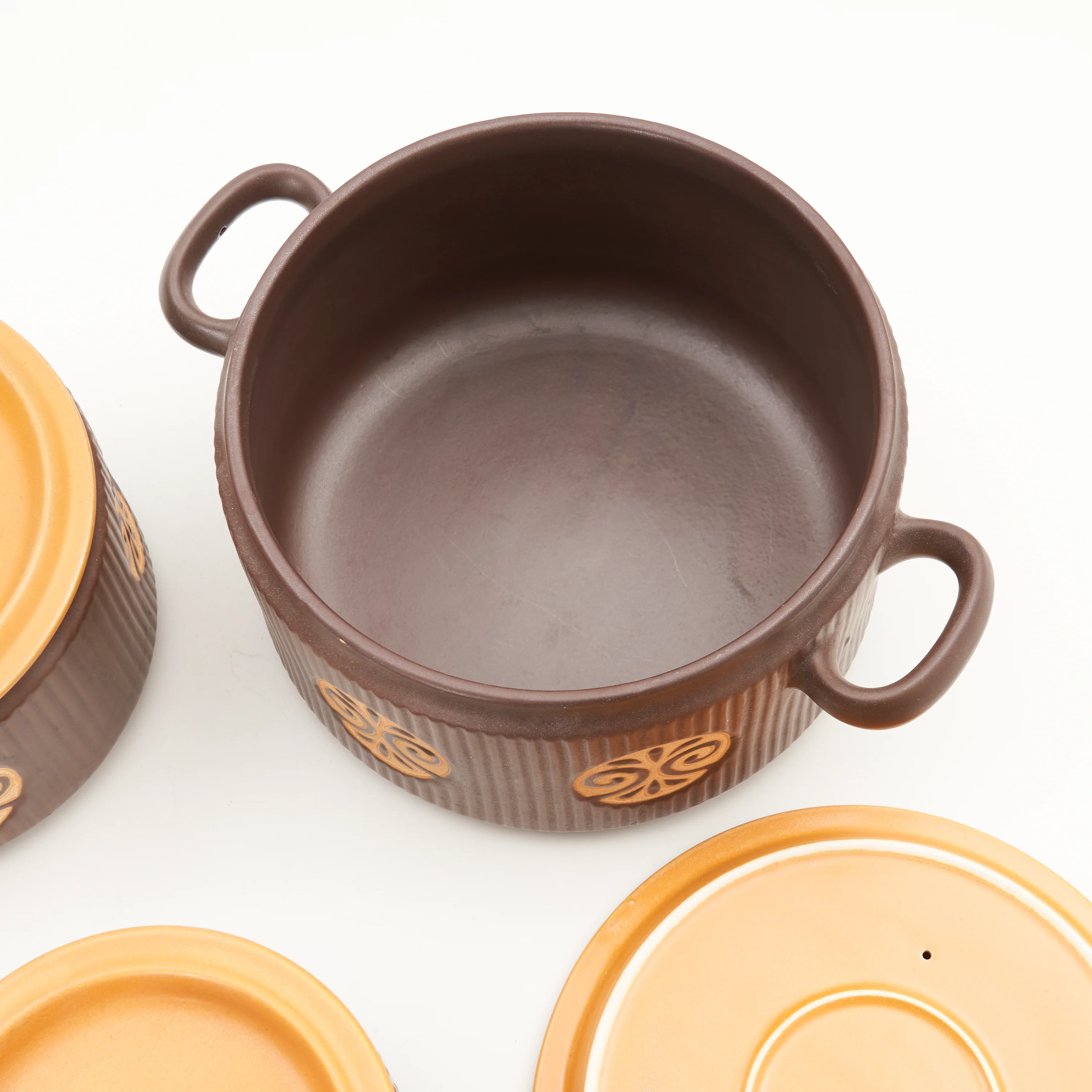 3 Piece Vintage Shungyo Stoneware Oven / Flame Proof Cooking Pots - Image 3
