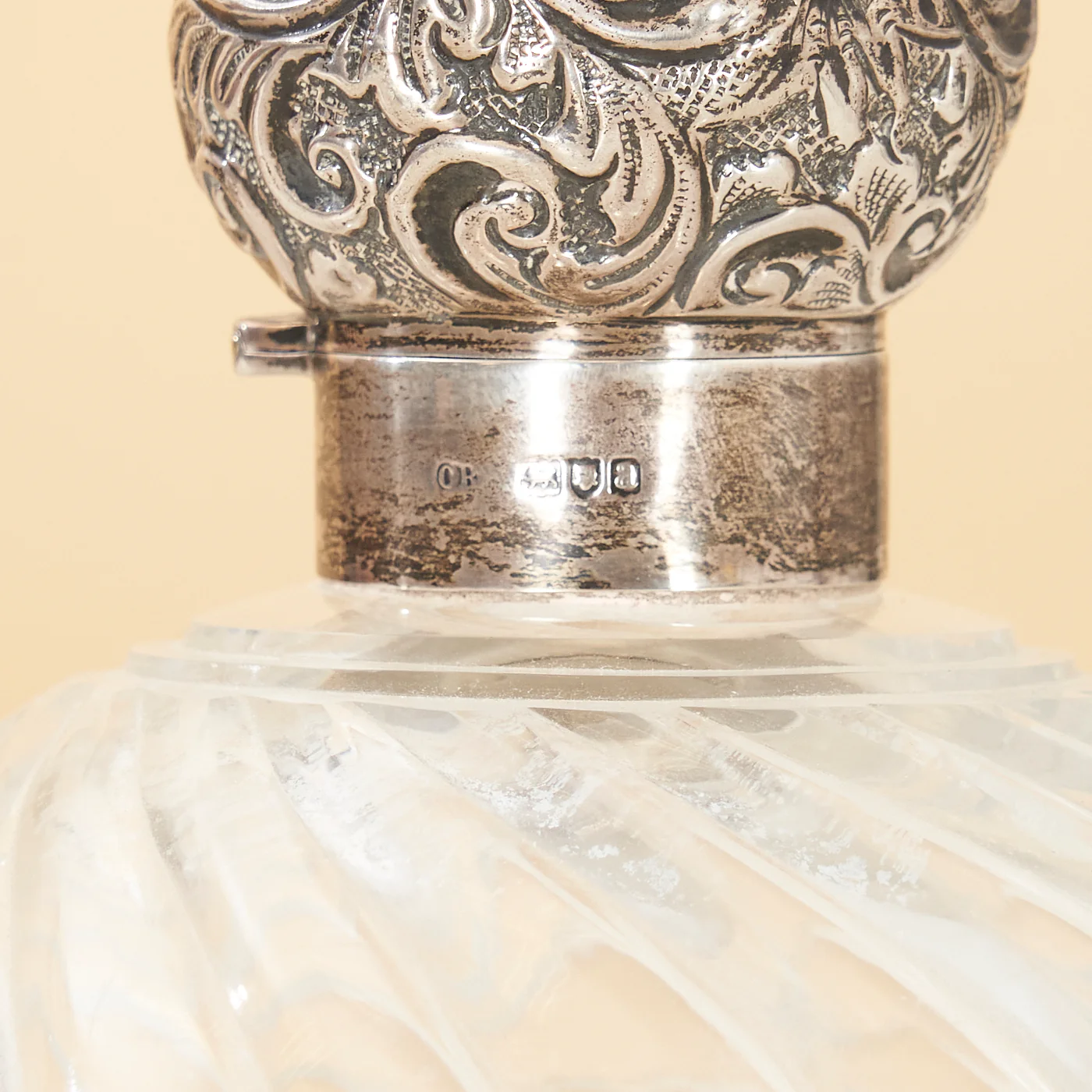 Antique Sterling Silver & Twisted Crystal Bottle, England - Image 7