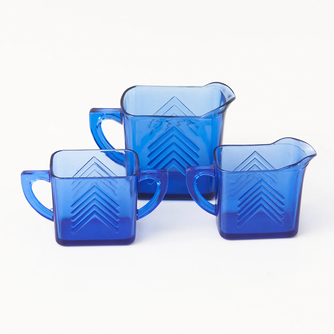 Chevron Pitcher, Cream, & Sugar by Hazel-Atlas Glass Co. - Image 2