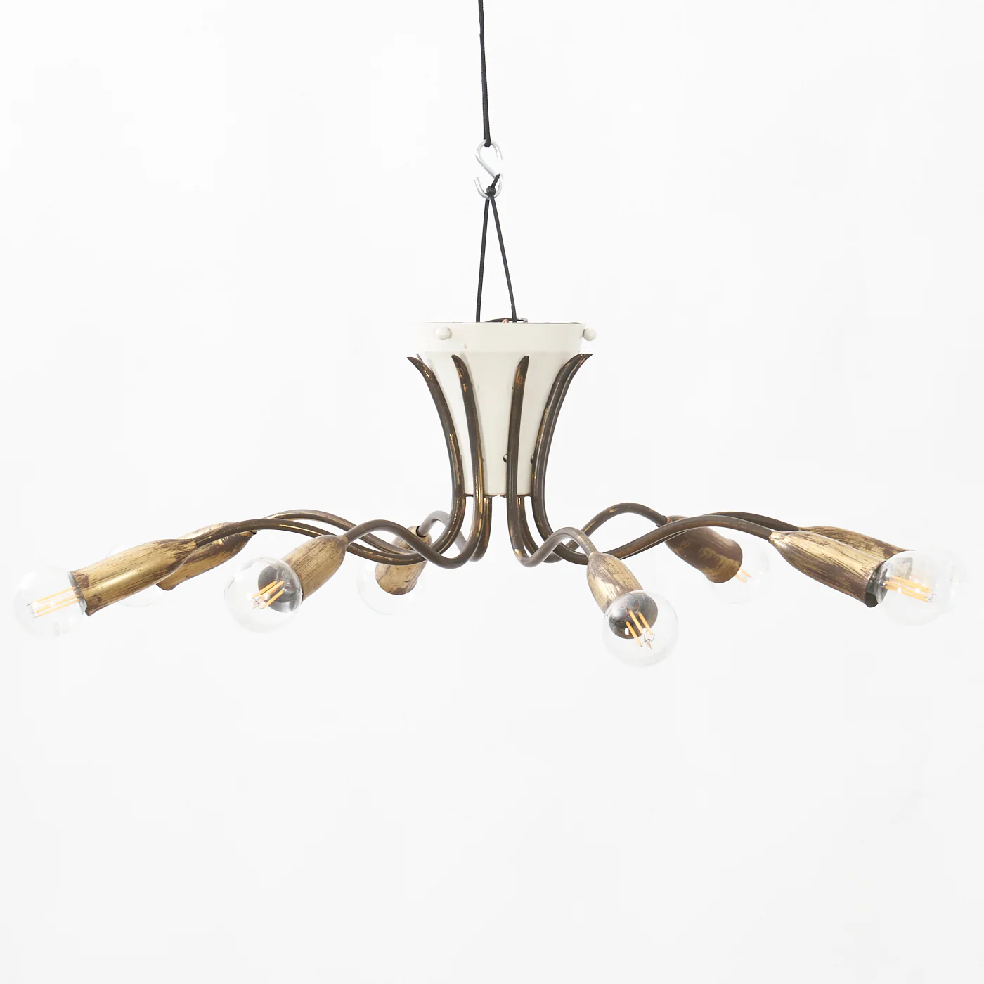 Flush Mount Brass & White Lacquered Aluminum Ceiling Light by BAG Turgi, Switzerland