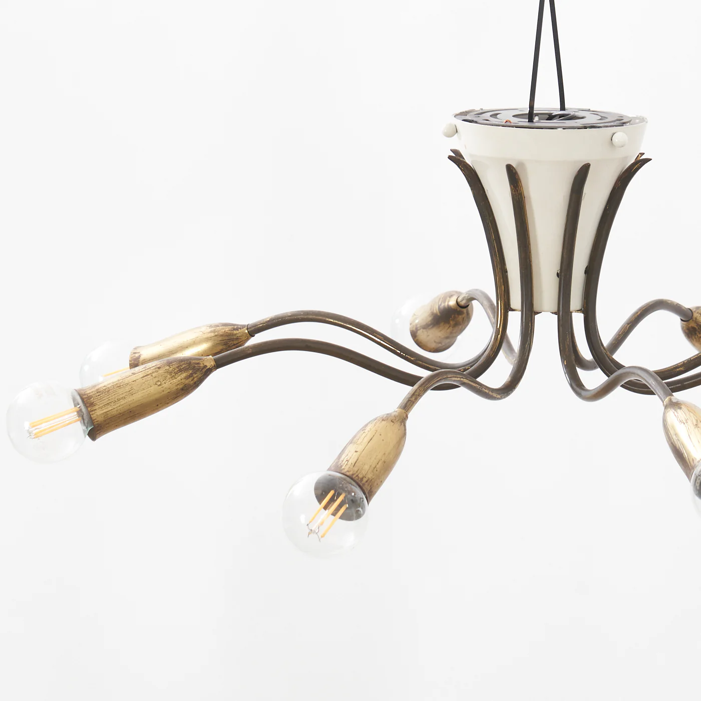 Flush Mount Brass & White Lacquered Aluminum Ceiling Light by BAG Turgi, Switzerland - Image 2