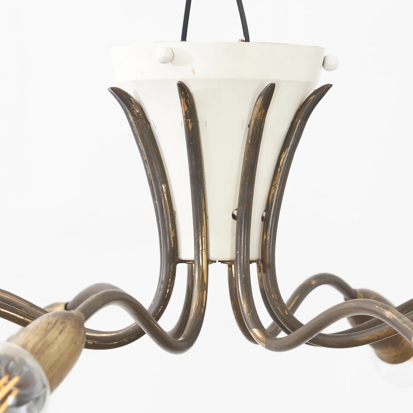 Flush Mount Brass & White Lacquered Aluminum Ceiling Light by BAG Turgi, Switzerland - Image 3