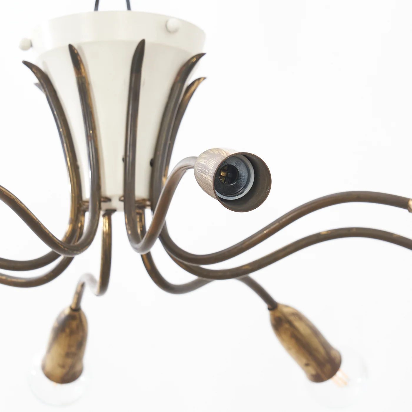 Flush Mount Brass & White Lacquered Aluminum Ceiling Light by BAG Turgi, Switzerland - Image 4