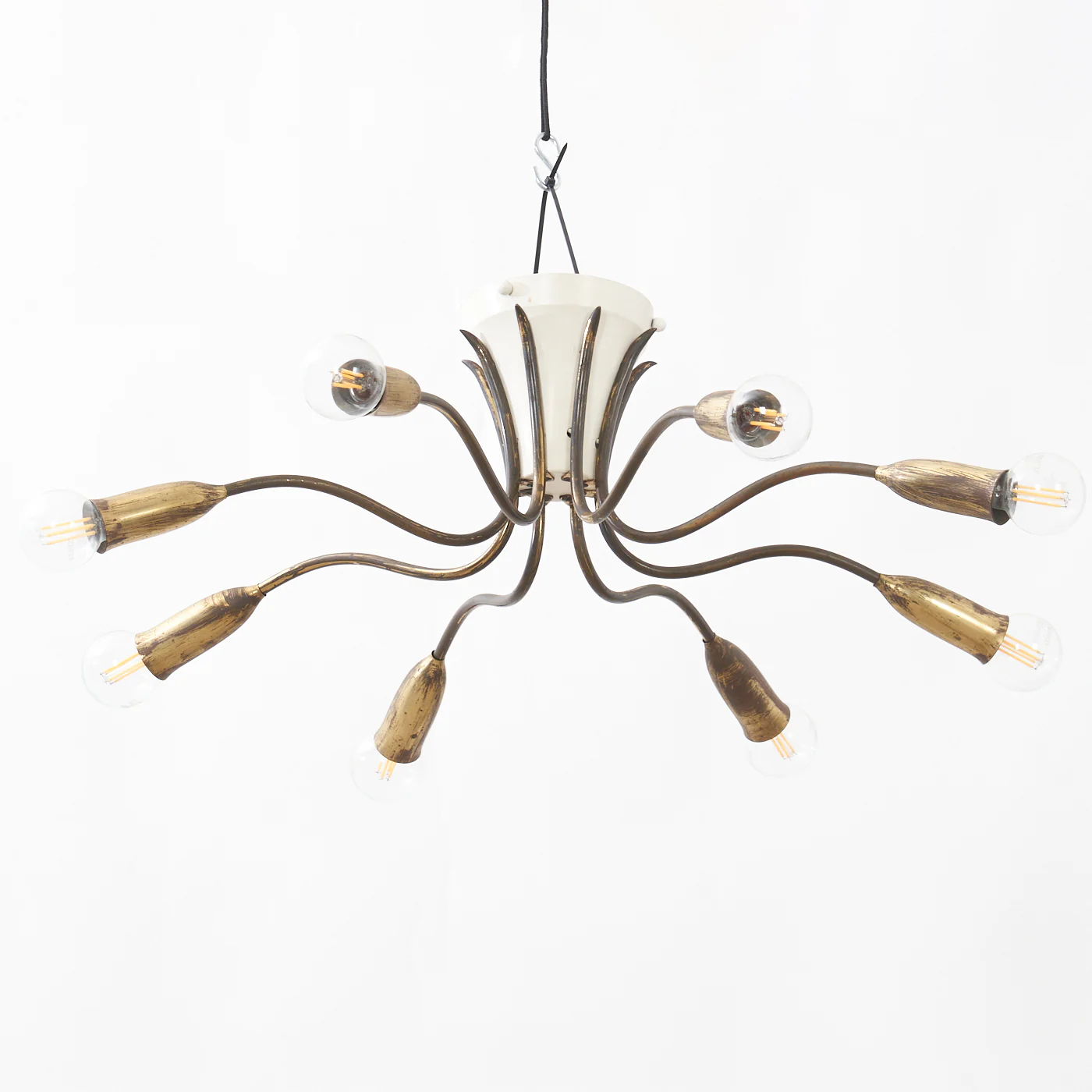 Flush Mount Brass & White Lacquered Aluminum Ceiling Light by BAG Turgi, Switzerland - Image 6