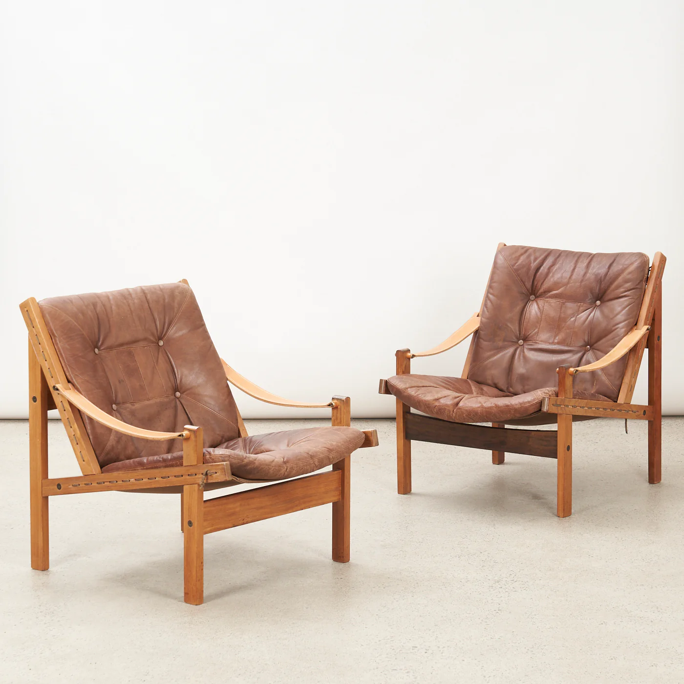 Pair of Oak & Leather 'Hunter' Lounge Chairs by Torbjørn Afdal for Bruksbo, Norway - Image 15
