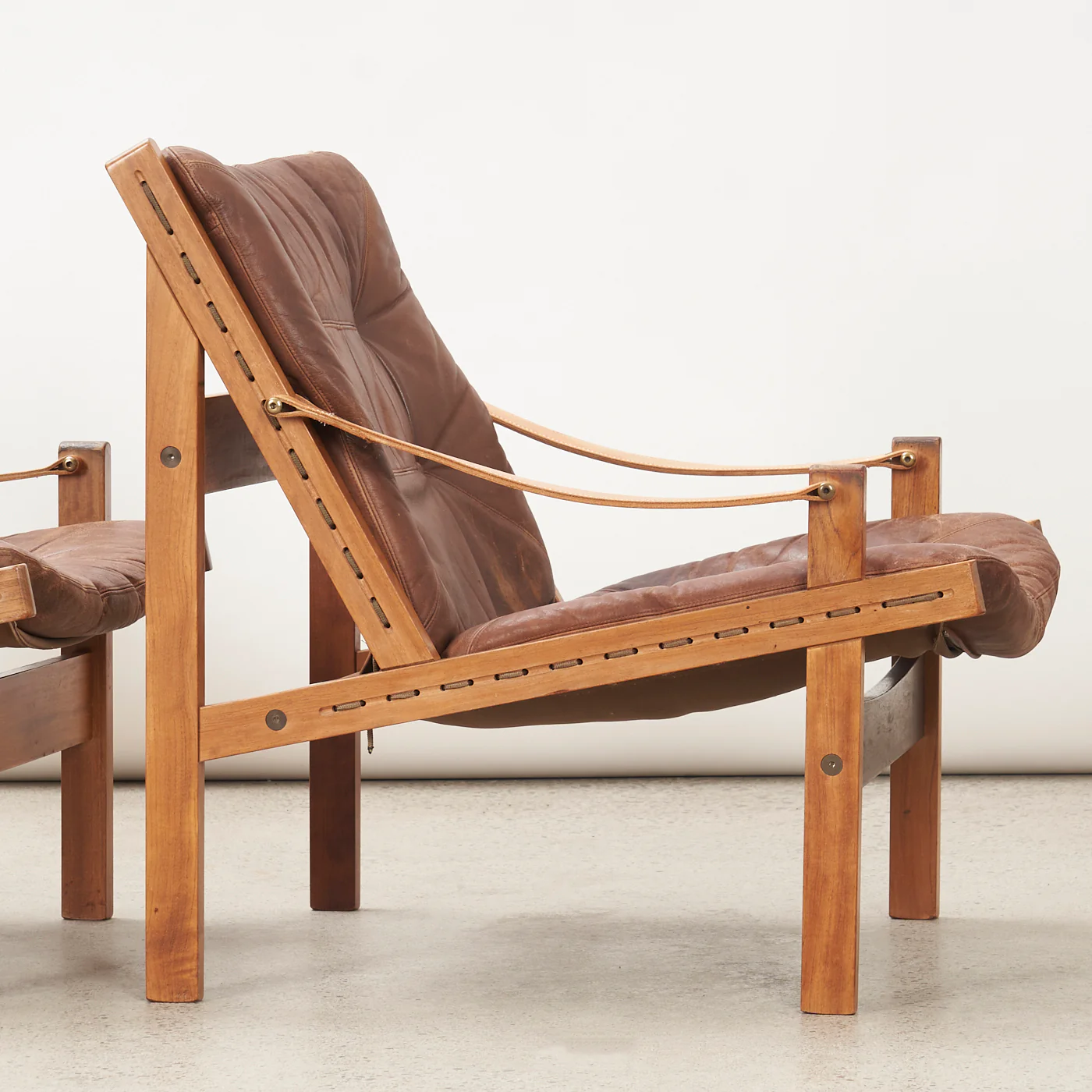 Pair of Oak & Leather 'Hunter' Lounge Chairs by Torbjørn Afdal for Bruksbo, Norway - Image 4