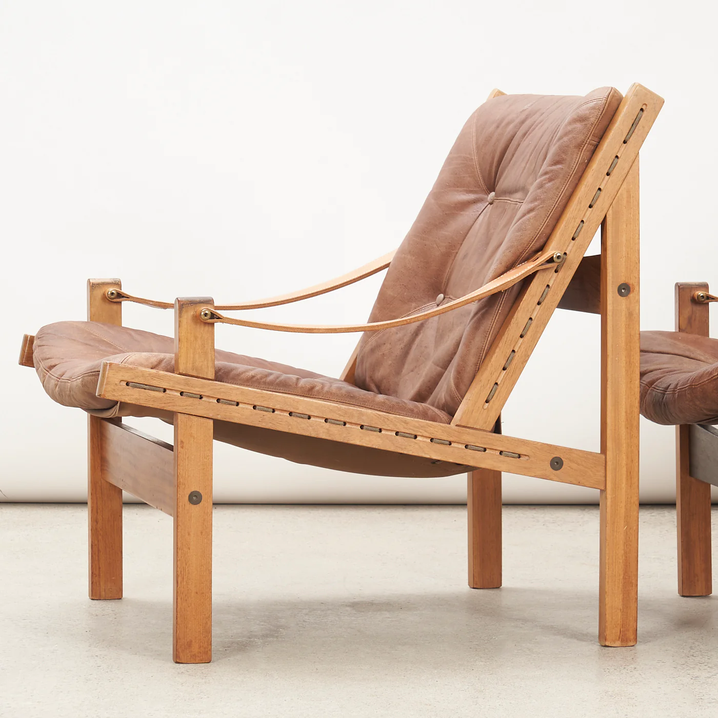 Pair of Oak & Leather 'Hunter' Lounge Chairs by Torbjørn Afdal for Bruksbo, Norway - Image 7