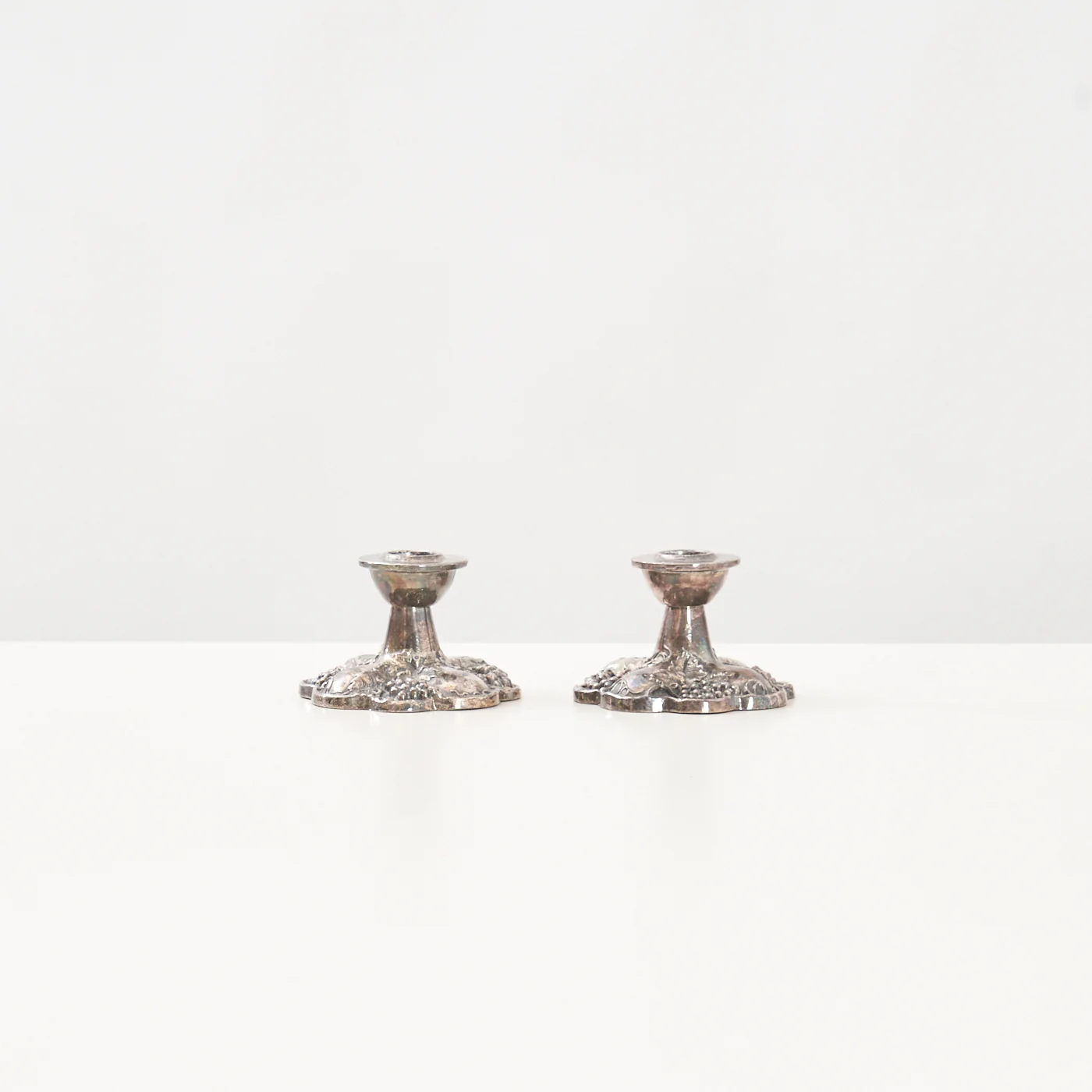 Pair of Silver-Plated Candlesticks w/ Grape Motif by Viking