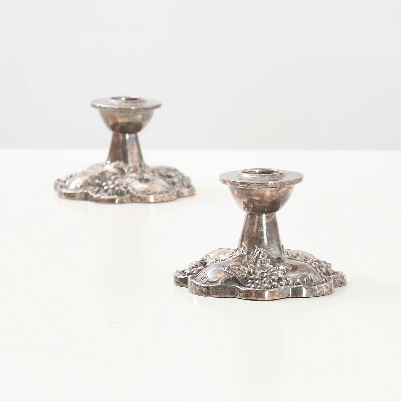 Pair of Silver-Plated Candlesticks w/ Grape Motif by Viking - Image 2