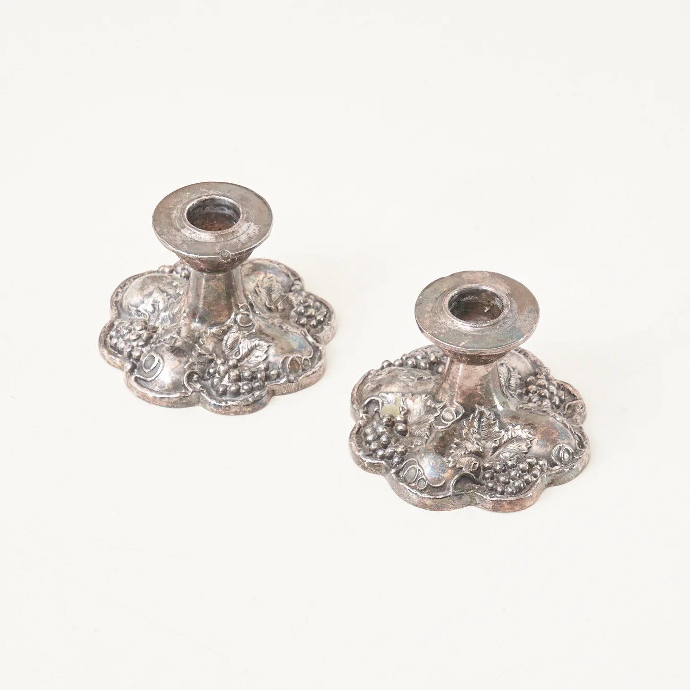 Pair of Silver-Plated Candlesticks w/ Grape Motif by Viking - Image 3