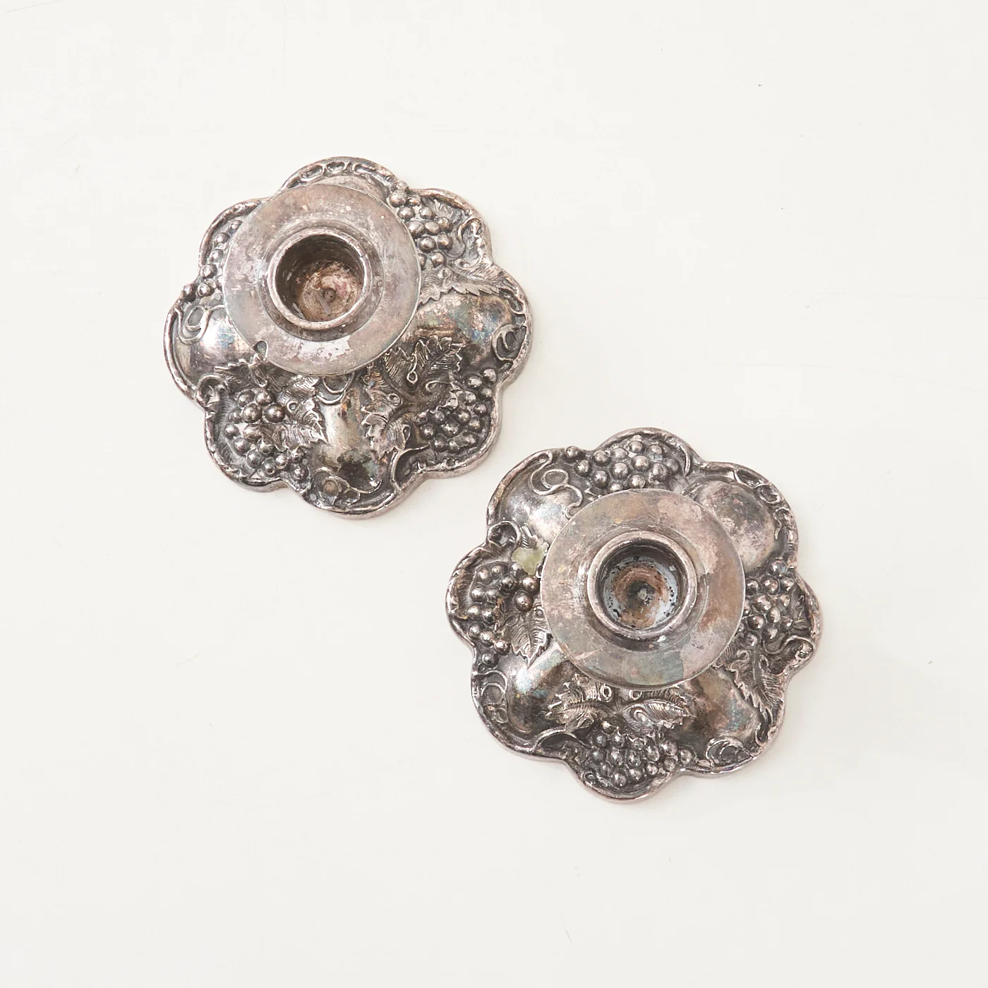 Pair of Silver-Plated Candlesticks w/ Grape Motif by Viking - Image 4