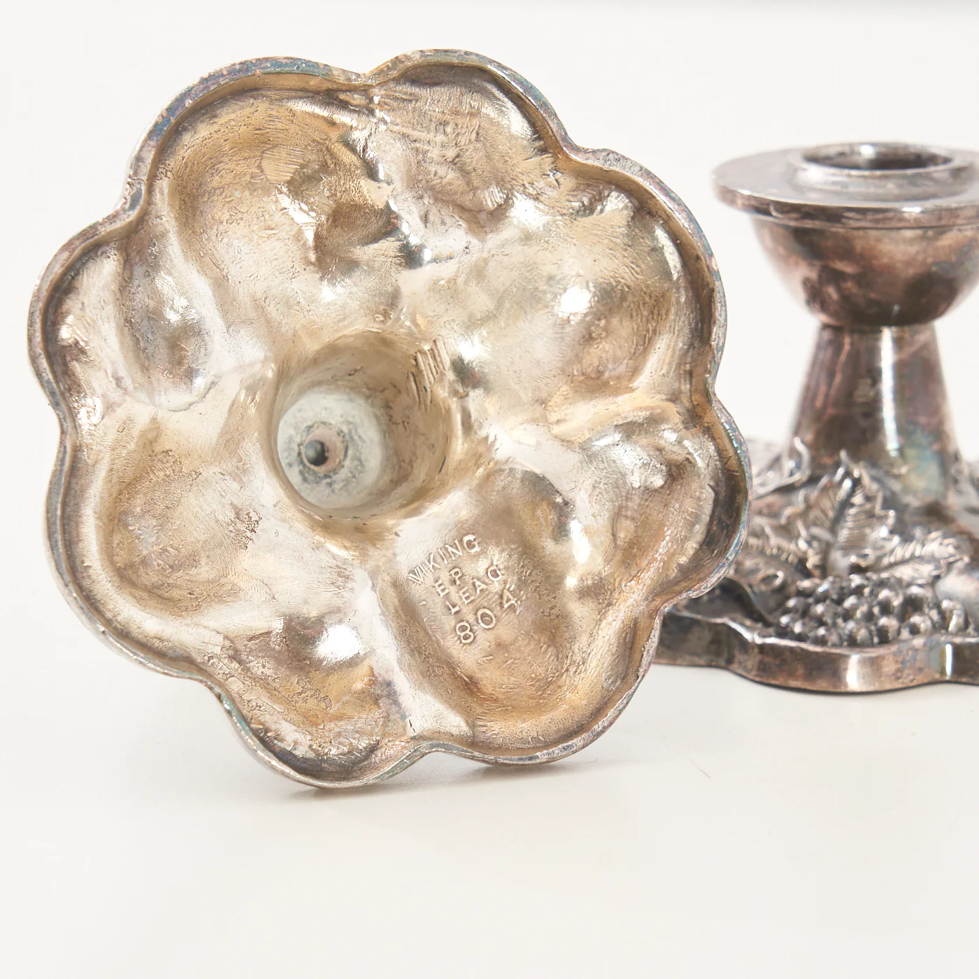 Pair of Silver-Plated Candlesticks w/ Grape Motif by Viking - Image 5