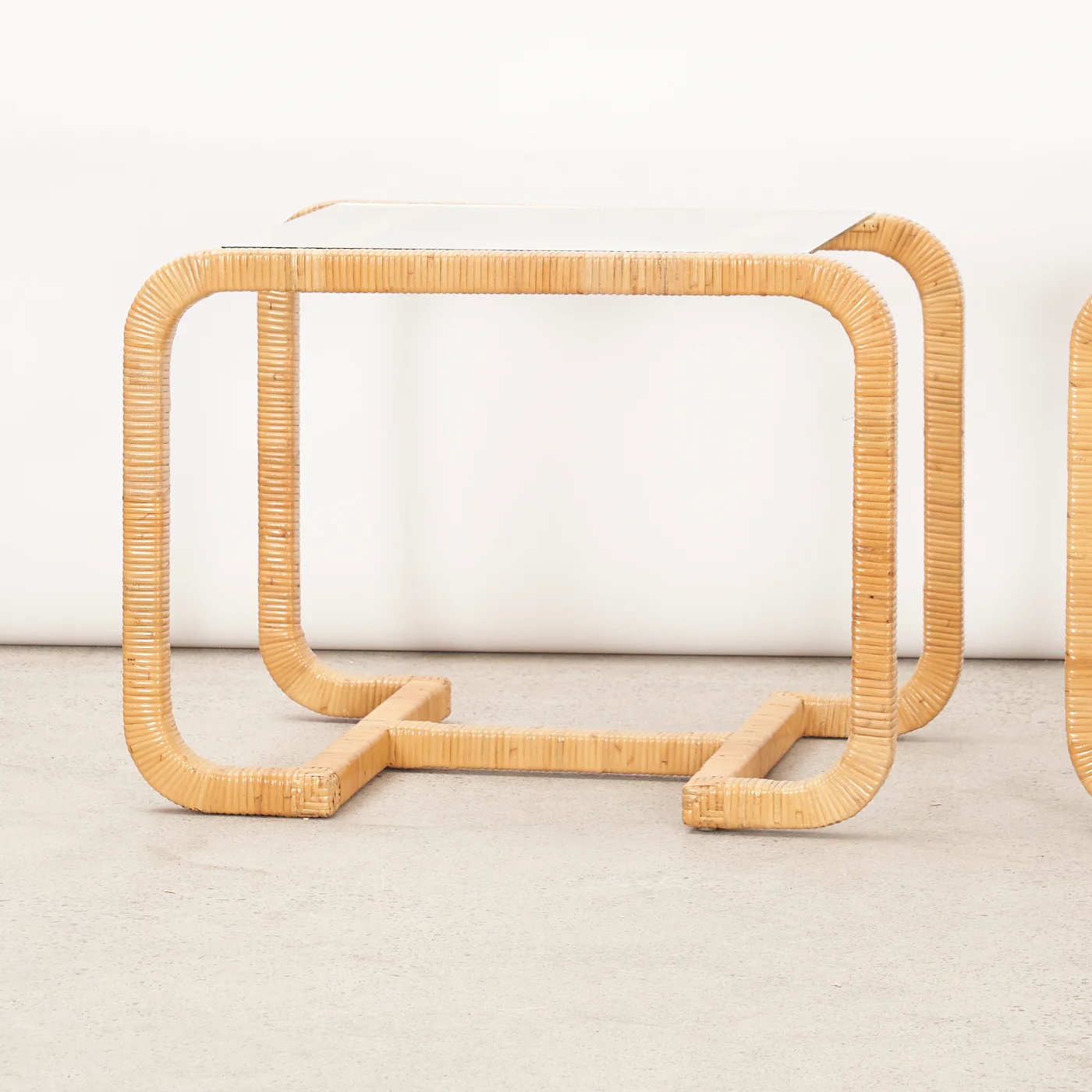Pair of Vintage Rattan & Glass Side Tables - Image 3