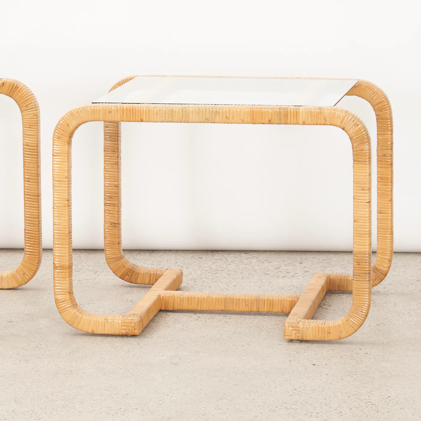 Pair of Vintage Rattan & Glass Side Tables - Image 4