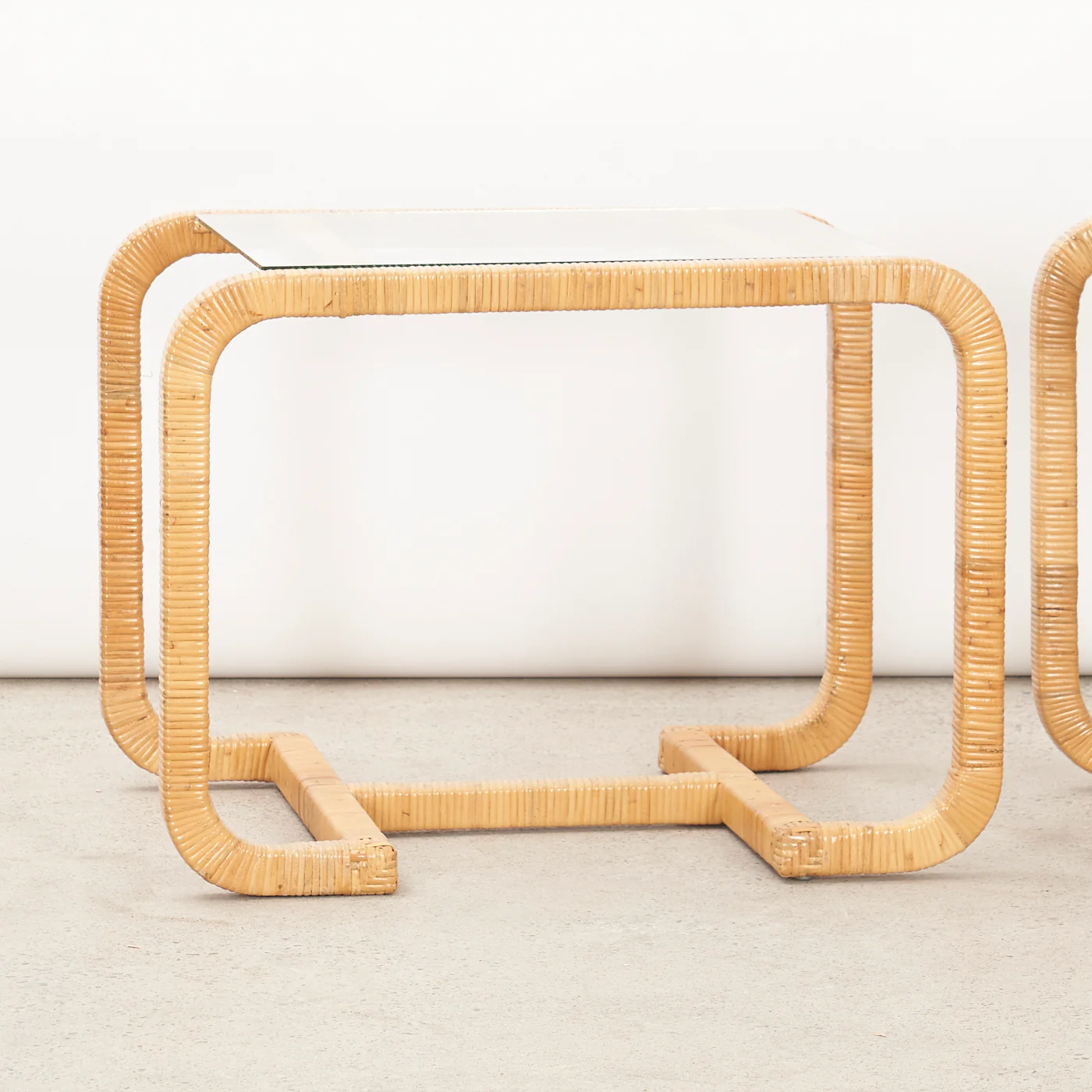 Pair of Vintage Rattan & Glass Side Tables - Image 7