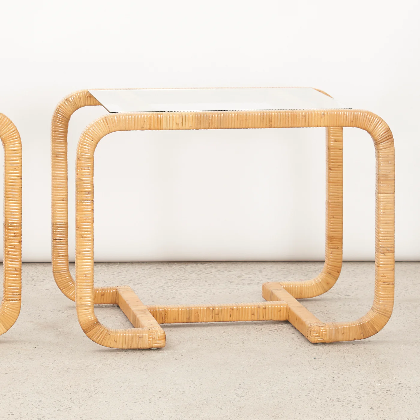 Pair of Vintage Rattan & Glass Side Tables - Image 8