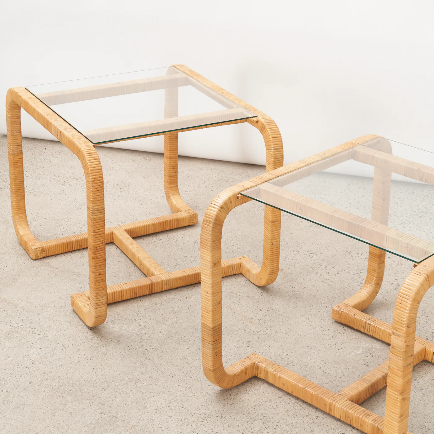 Pair of Vintage Rattan & Glass Side Tables - Image 9