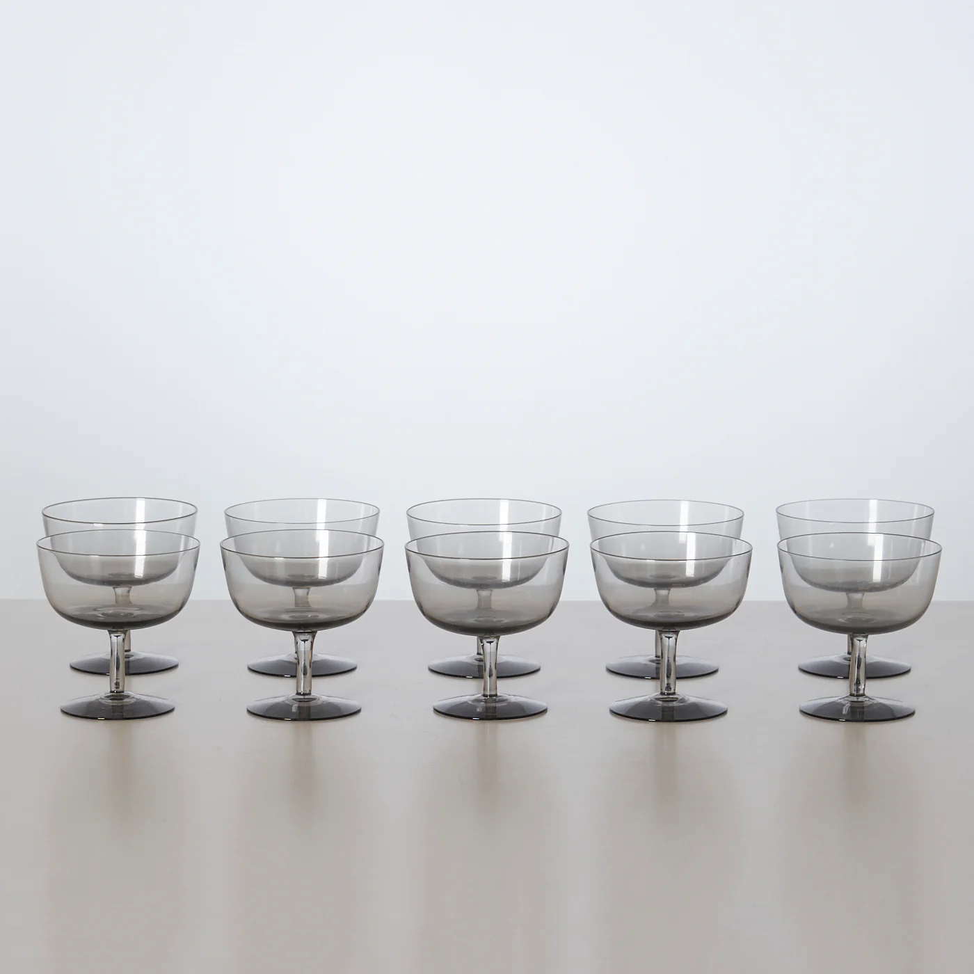 Set of 10 Smoked Glass Coupe Glasses