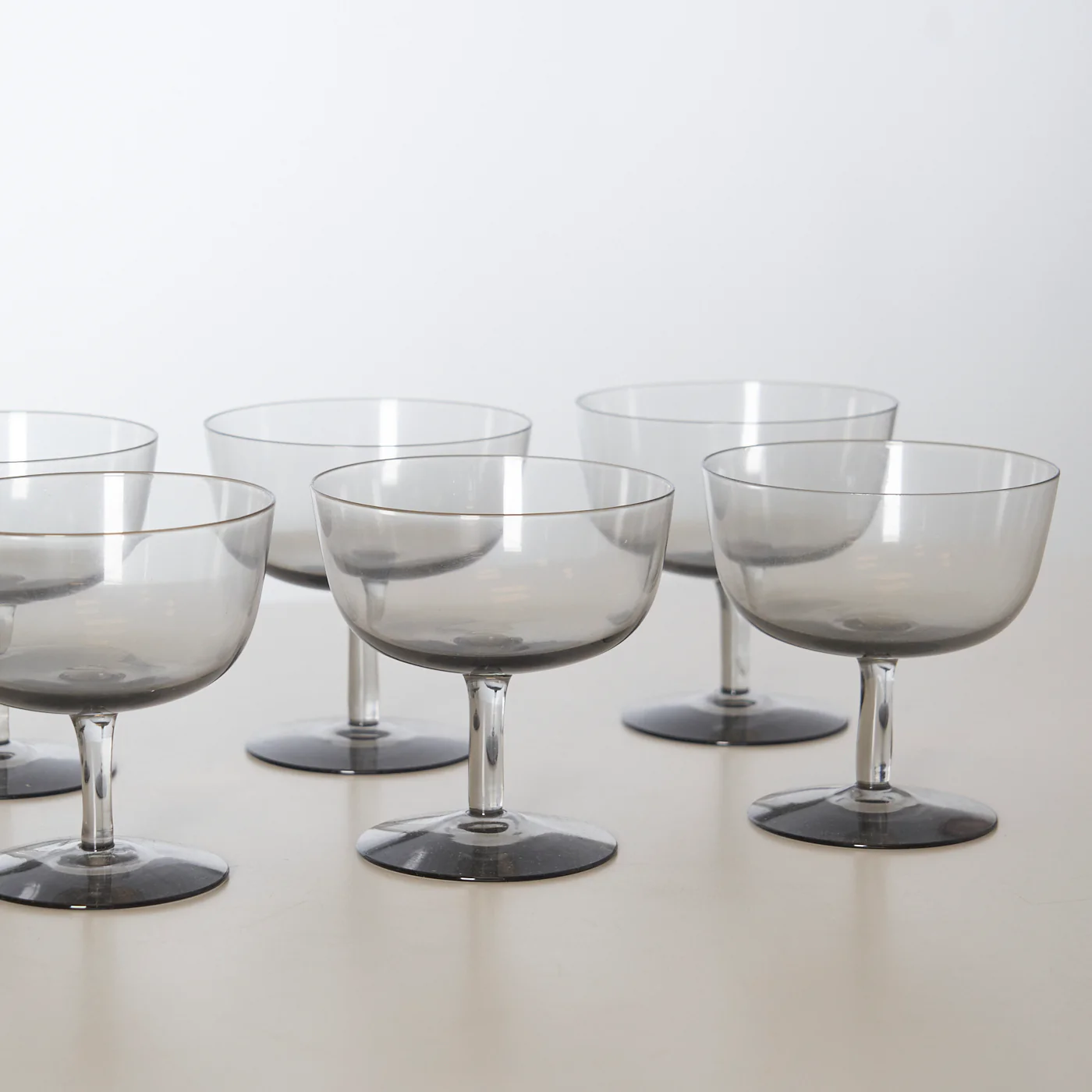 Set of 10 Smoked Glass Coupe Glasses - Image 3