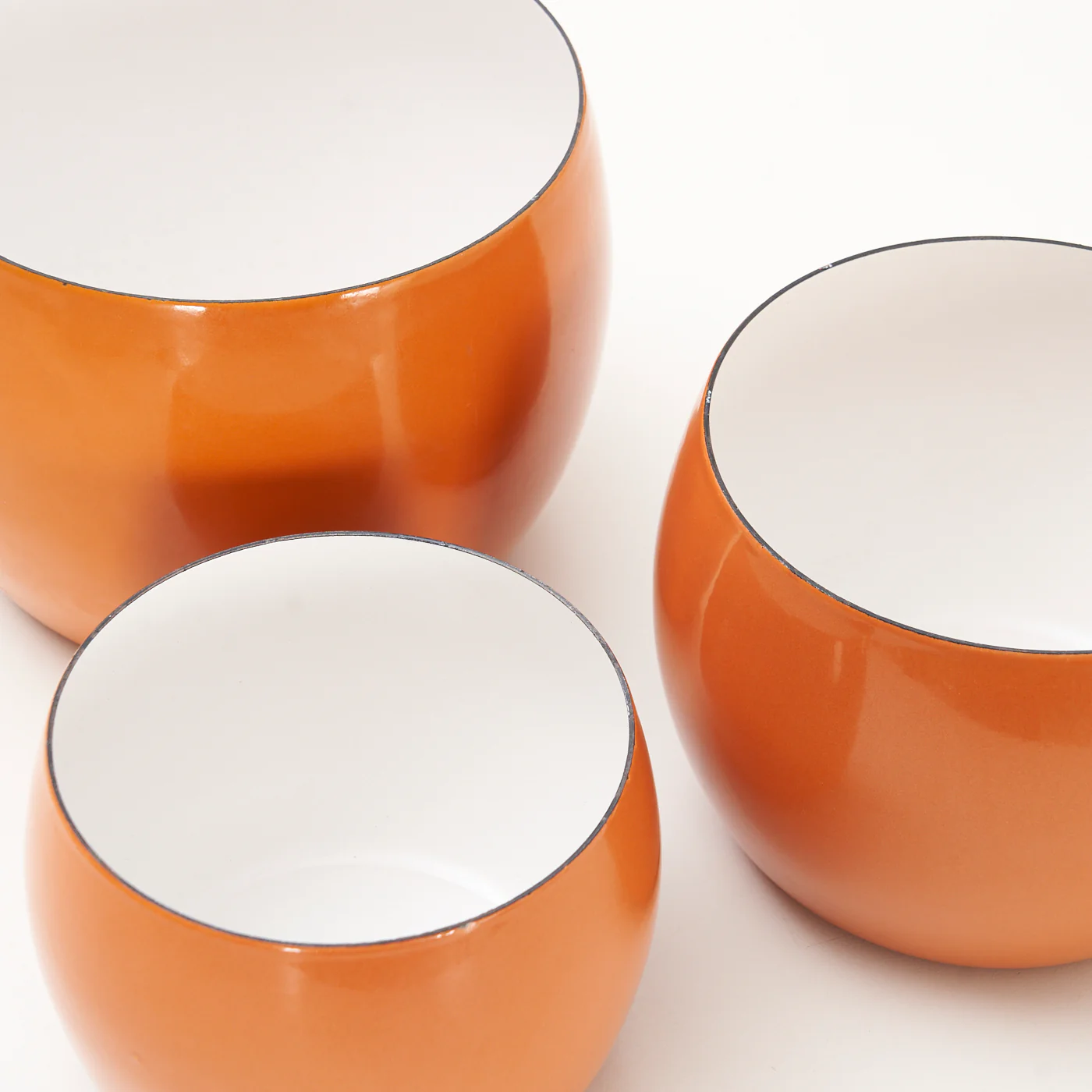 Set of 3 Orange Enamel 'Købenstyle' Bowls by Jens Quistgaard for Dansk - Image 3