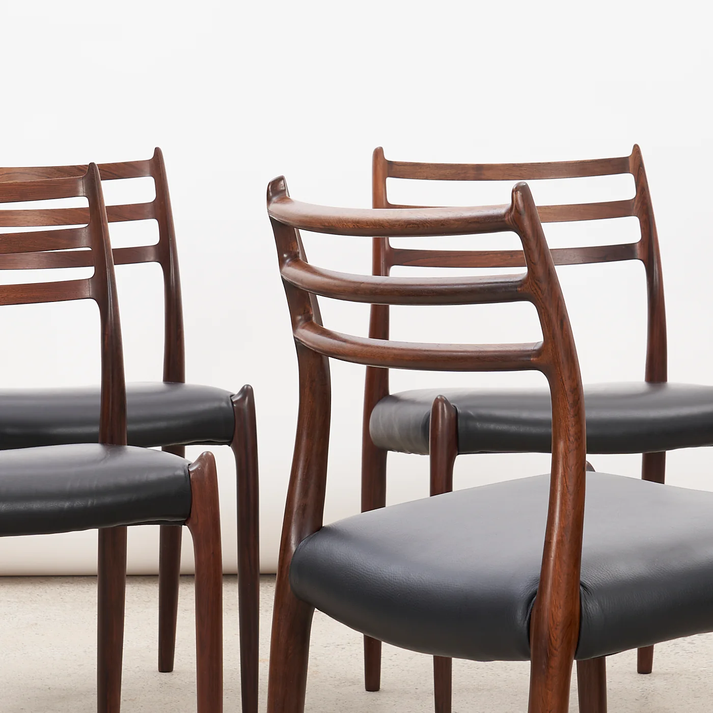 Set of 4 Rosewood & Black Leather 'Model 78' Dining Chairs by Niels O. Møller for J.L. Møller, Denmark - Image 13