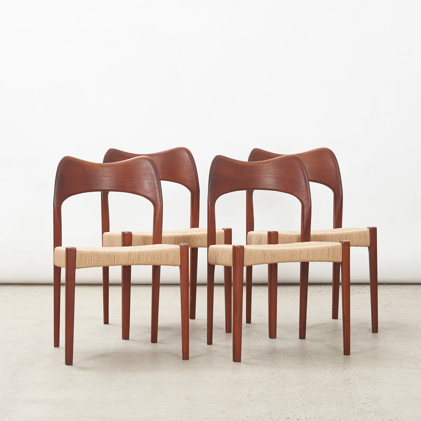 Set of 4 Teak & Danish Cord Dining Chairs by Arne Hovmand Olsen for Mogens Kold, Denmark