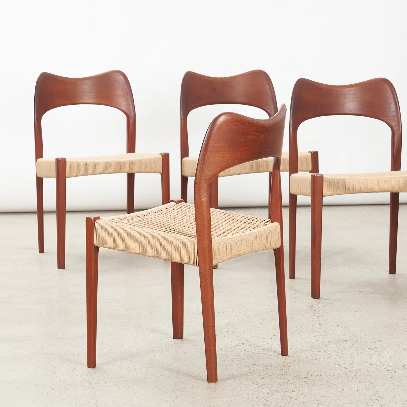Set of 4 Teak & Danish Cord Dining Chairs by Arne Hovmand Olsen for Mogens Kold, Denmark - Image 12
