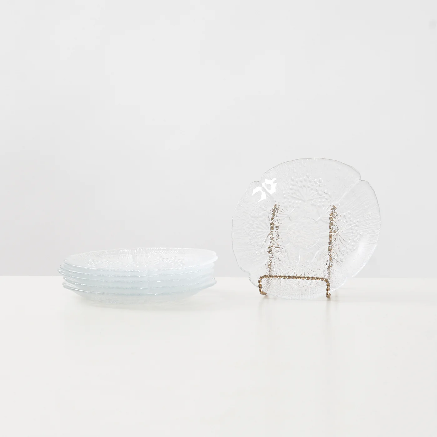Set of 6 Textured Glass Plates by Pertti Kallioinen for Laiserat Mantsala, Finland