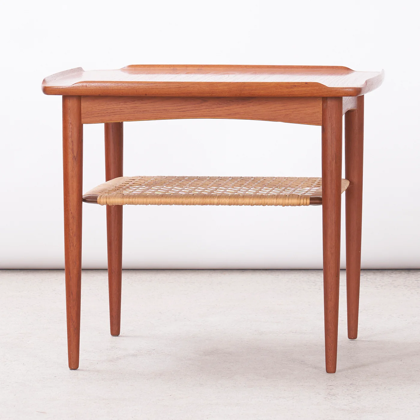 Square Teak Side Table w/ Caned Shelf - Image 3