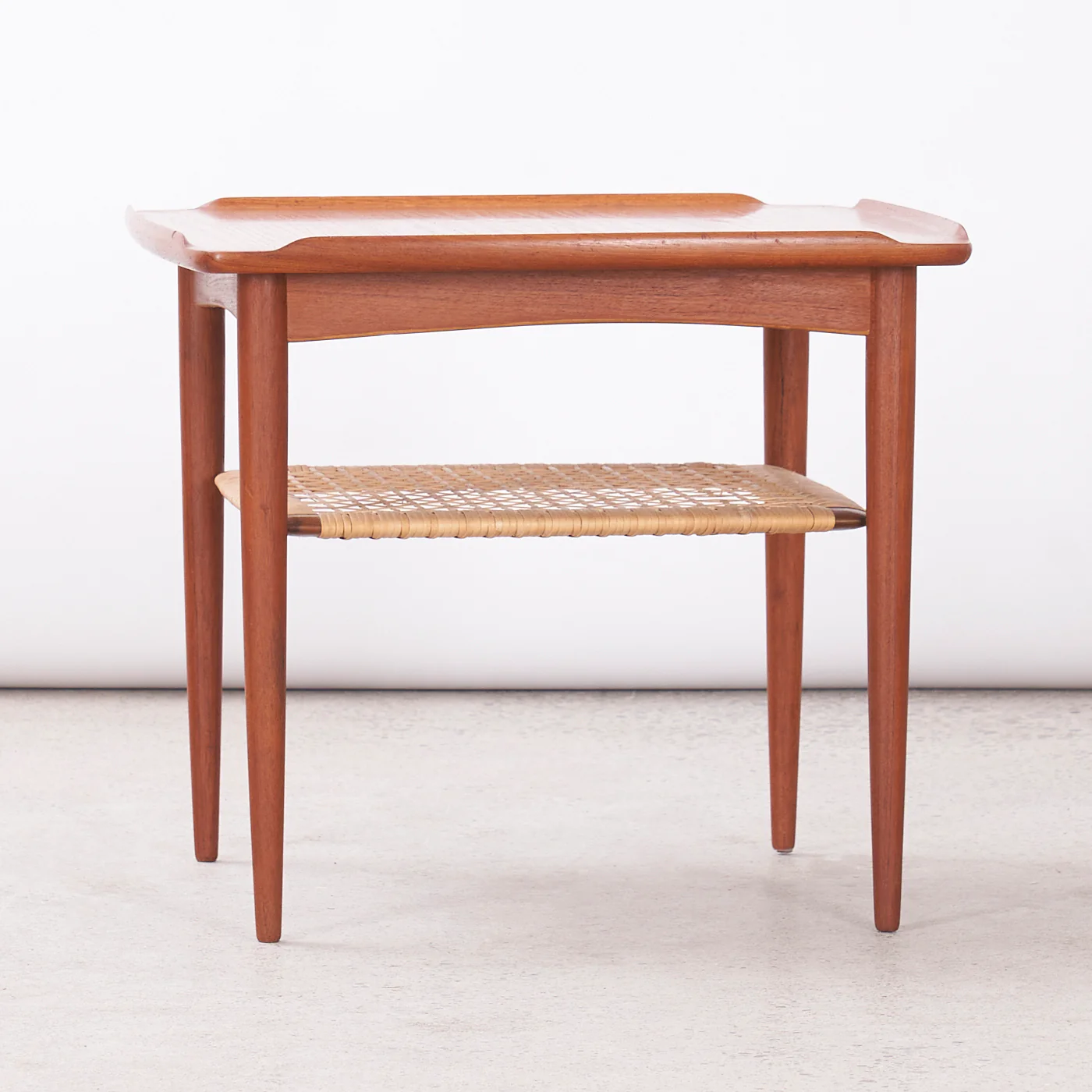 Square Teak Side Table w/ Caned Shelf - Image 5