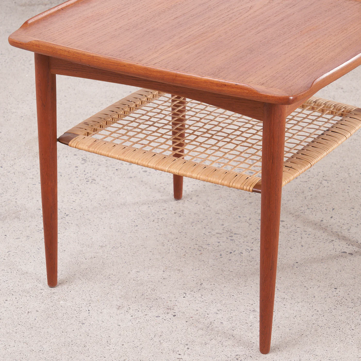 Square Teak Side Table w/ Caned Shelf - Image 6