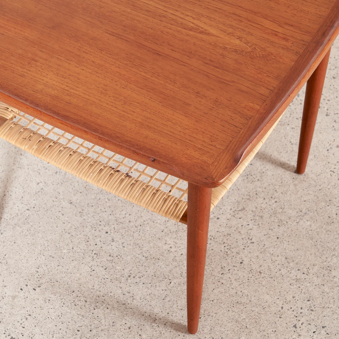 Square Teak Side Table w/ Caned Shelf - Image 7