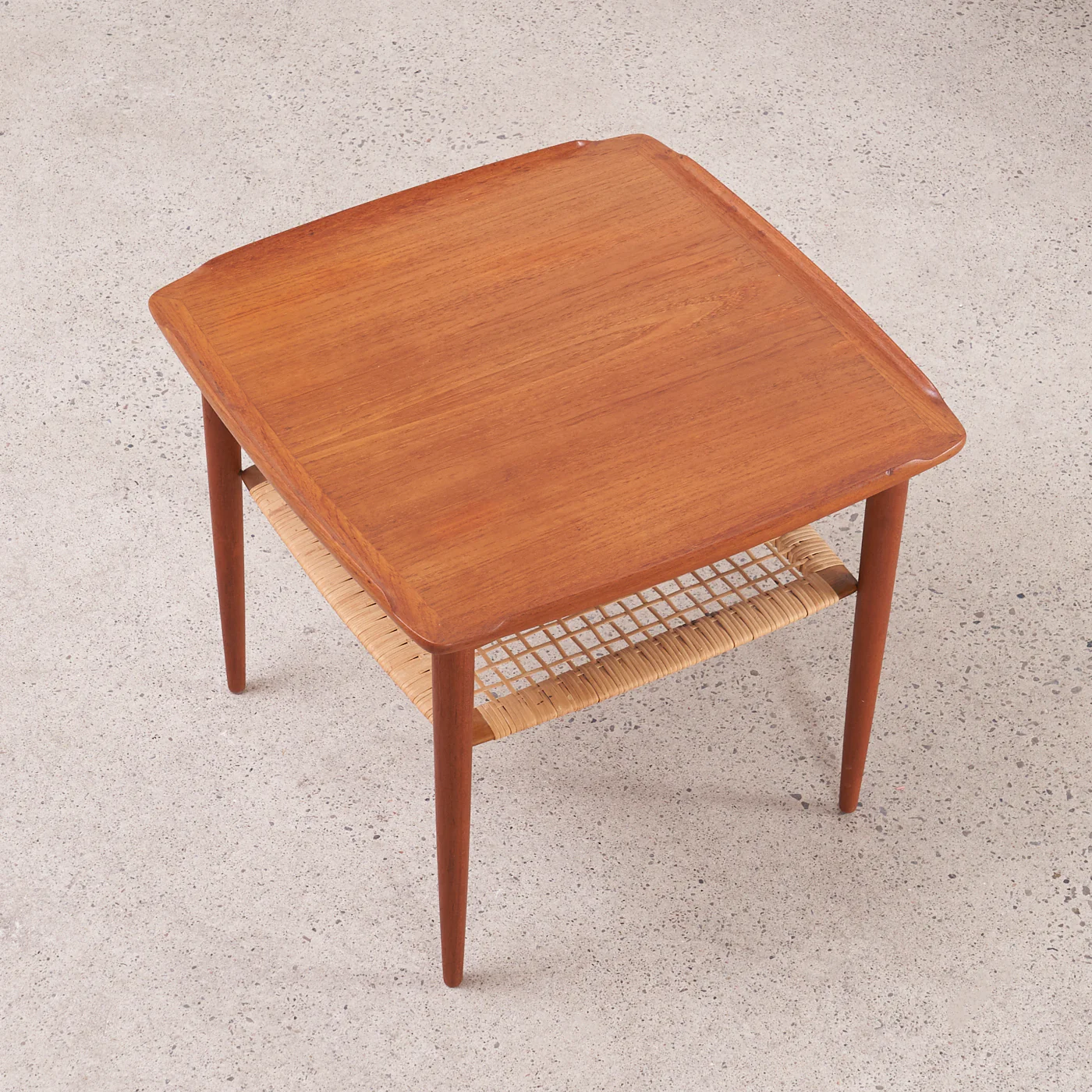 Square Teak Side Table w/ Caned Shelf - Image 8