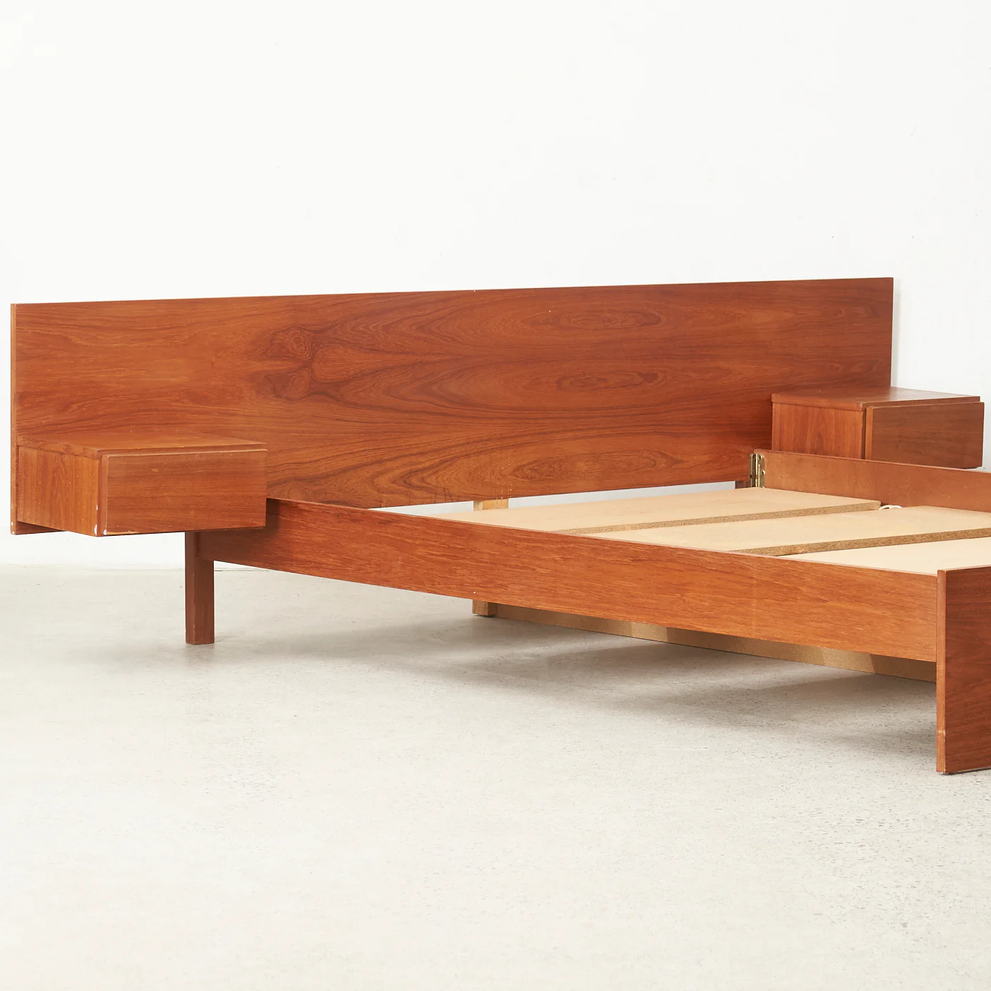 Teak Queen Bed w/ Floating Nightstands - Image 4