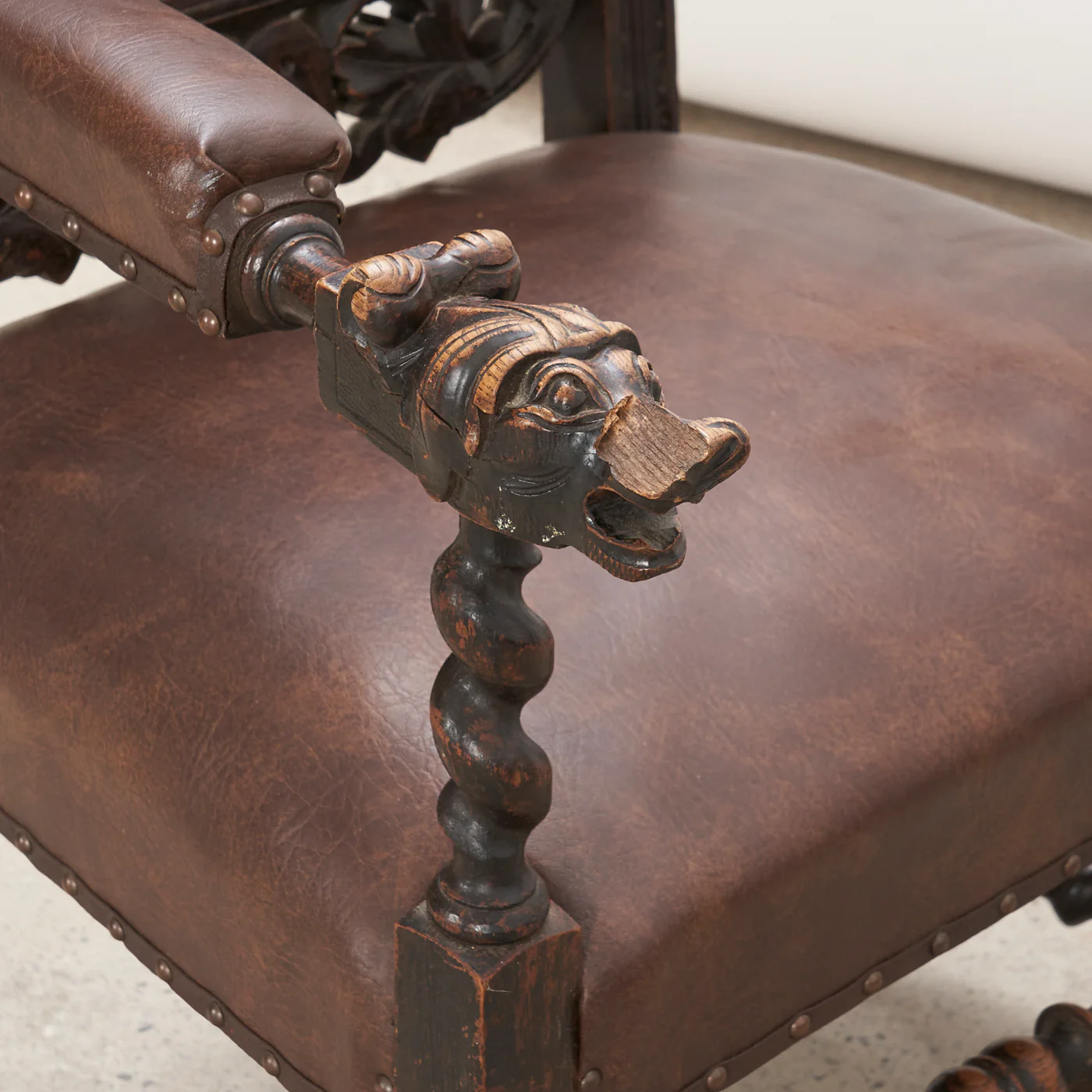 Vintage Carved Oak Armchair - Image 7