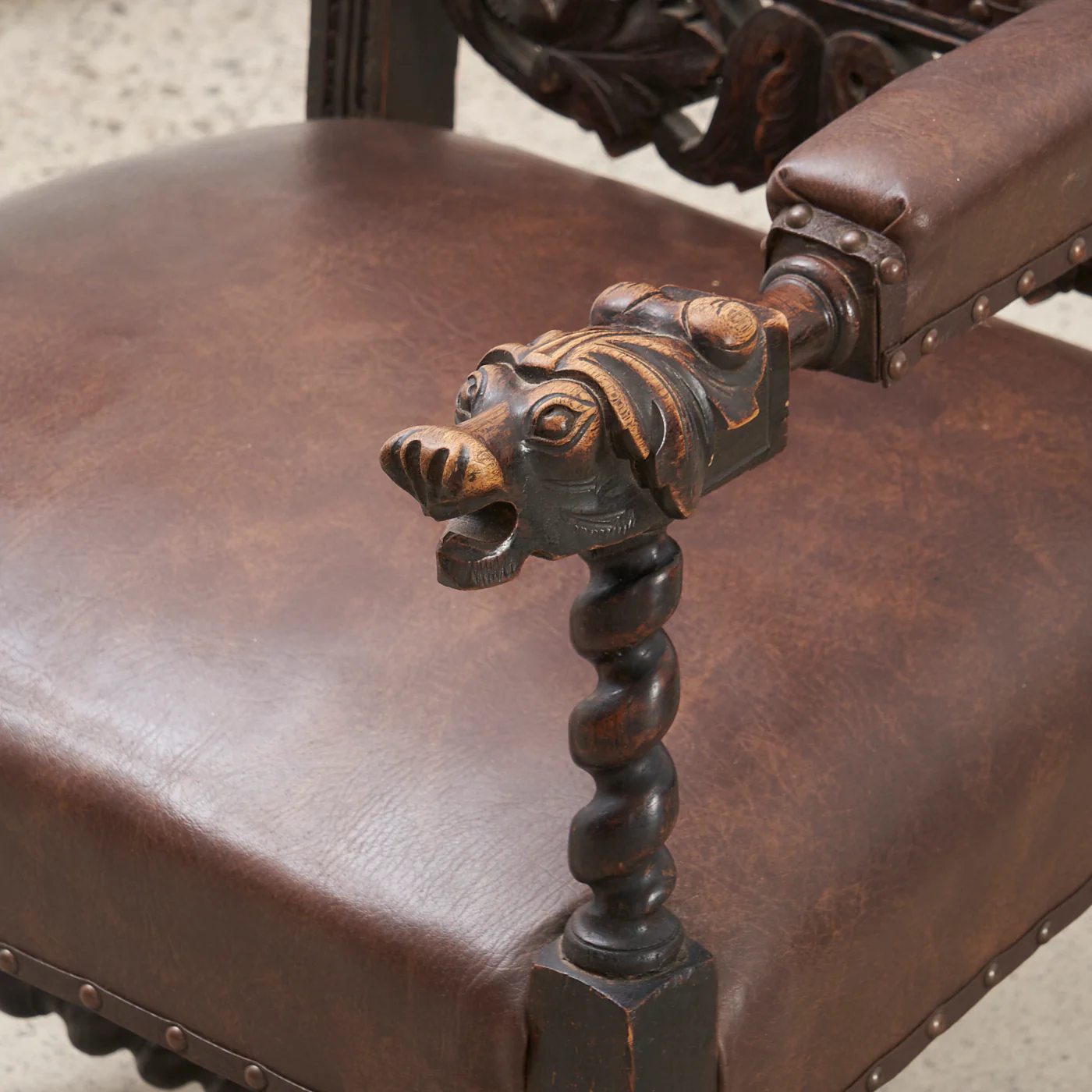 Vintage Carved Oak Armchair - Image 8