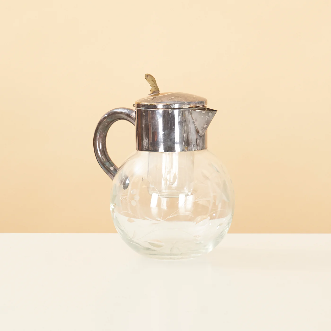 Etched Glass Pitcher w/ Ice Chamber, Germany