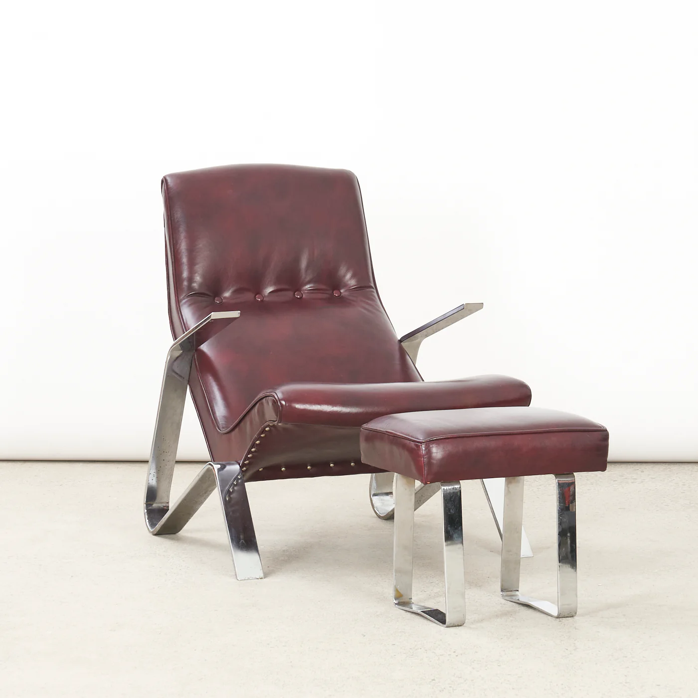 Vintage Vinyl & Chrome Grasshopper Style Lounge Chair