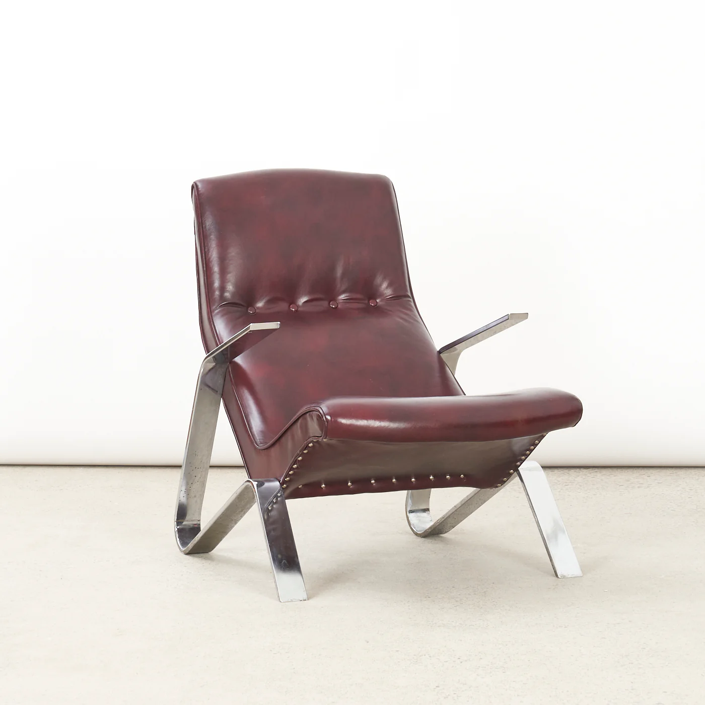 Vintage Vinyl & Chrome Grasshopper Style Lounge Chair - Image 2