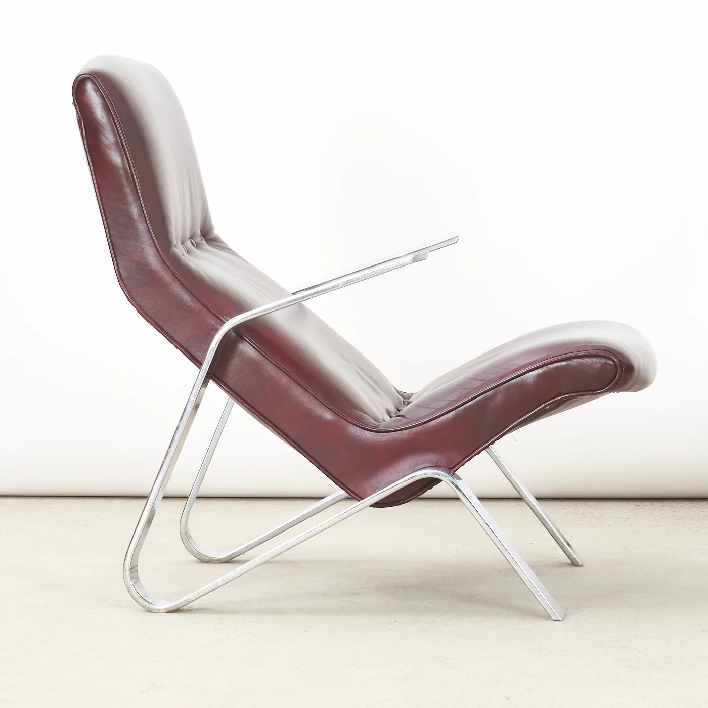 Vintage Vinyl & Chrome Grasshopper Style Lounge Chair - Image 4